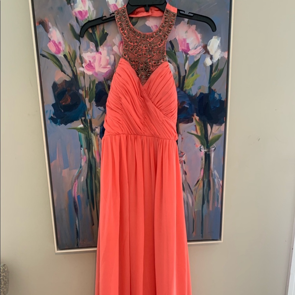 High neck maxi semi formal gown